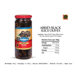 Abbies Black Sliced Olives 450gm 