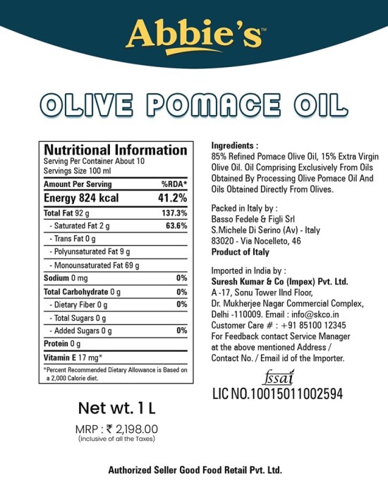 Abbies Olive Oil Pomace 1ltr